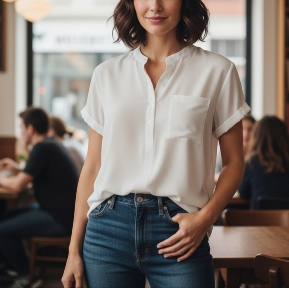 Simply Vera Vera Wang Women's White Short Sleeve Blouse Size XL - Picture 7 of 9